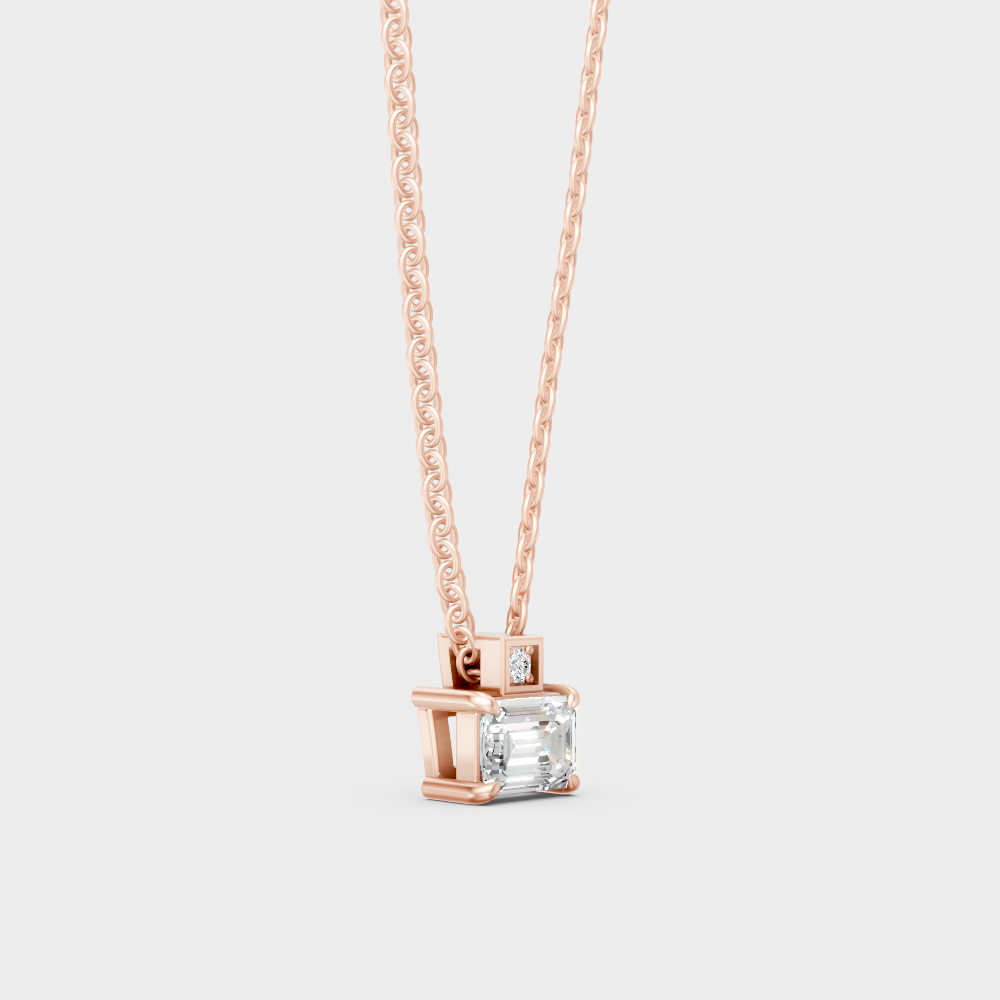 Luxury Emerald And Round Halo Lab-Grown Diamond Pendant Rose Gold