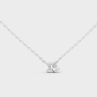 0.96 Ct Emerald & Pear Cut Lab-Grown Diamond Toi-Et-Moi Pendant With Chain In White Gold