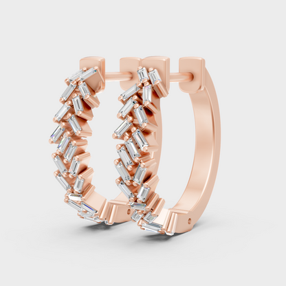 Romantic rose gold hoop earrings with baguette-cut lab-grown diamonds