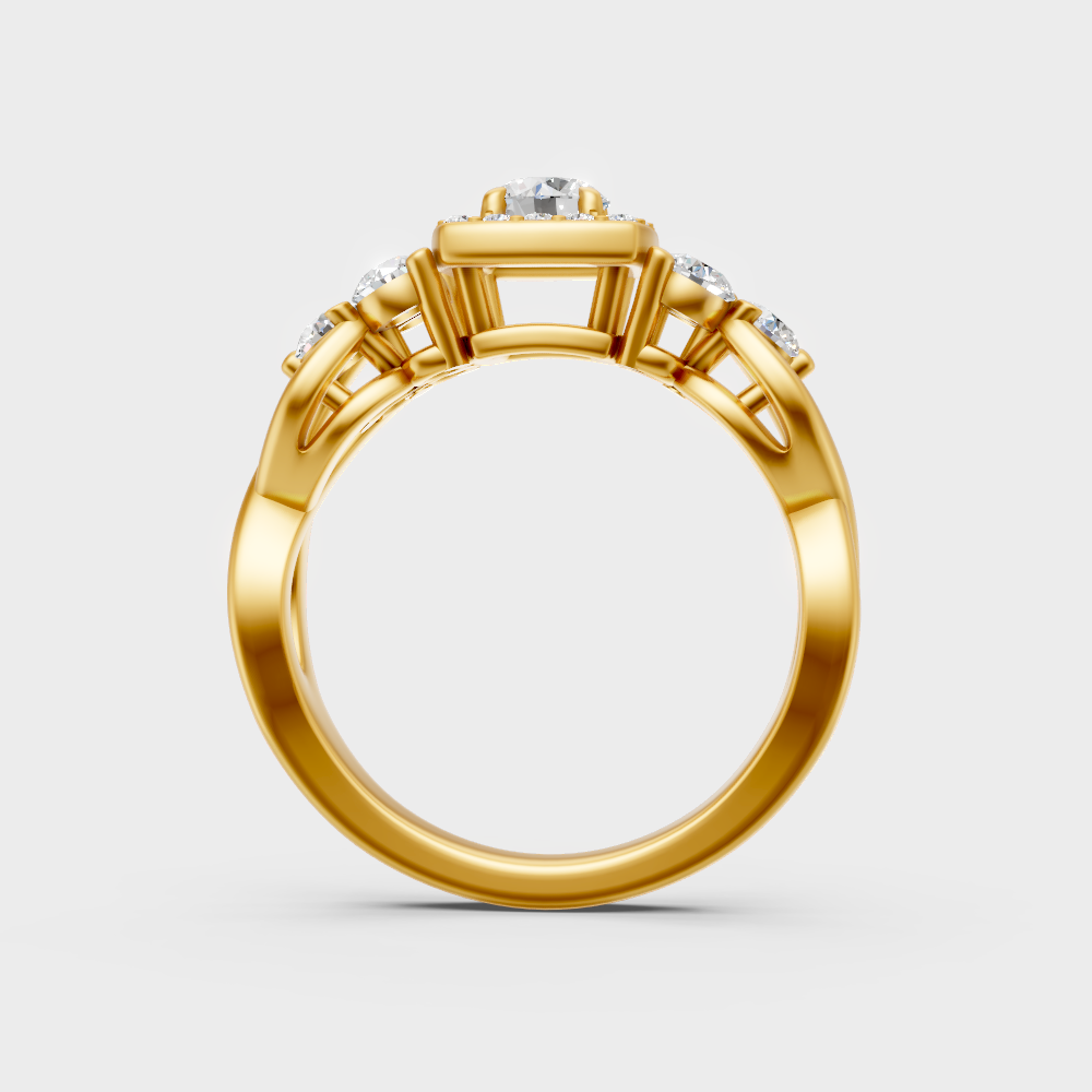 Sustainable Yellow Gold Halo Ring With Gli Certified Round Lab Diamond