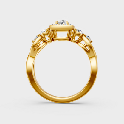 Sustainable Yellow Gold Halo Ring With Gli Certified Round Lab Diamond
