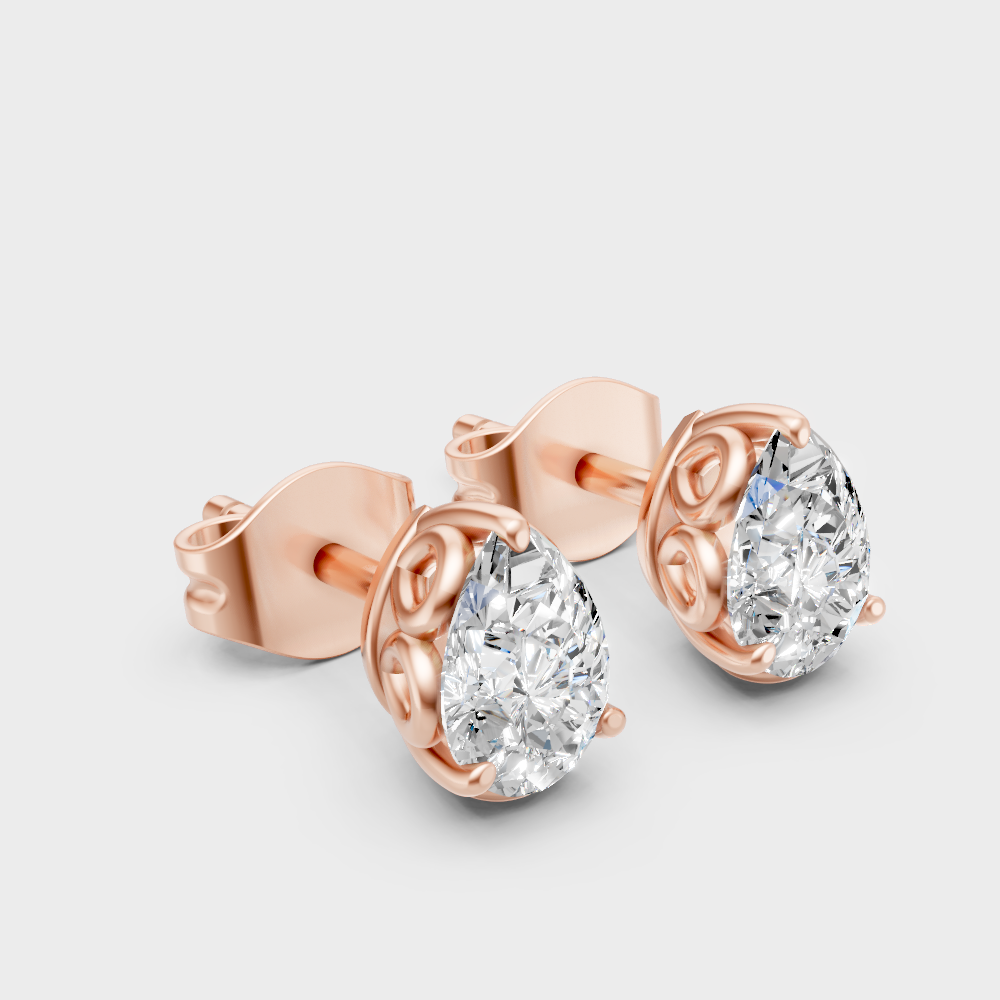 1 Ct Total Lab Diamond Stud Earrings Hallmark Rose Gold
