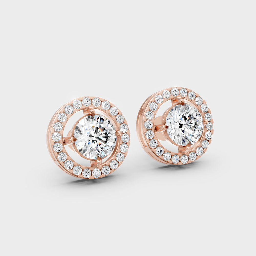 Certified Round Halo Lab-Grown Diamond Stud Earrings 2.55 Ct Rose Gold