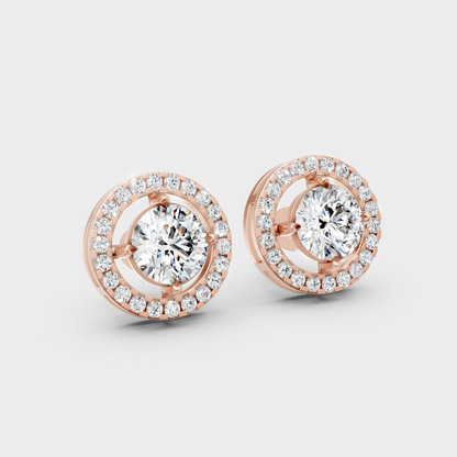 Certified Round Halo Lab-Grown Diamond Stud Earrings 2.55 Ct Rose Gold