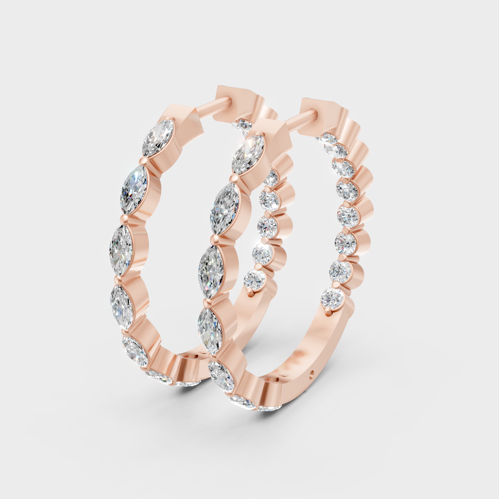 Romantic 18K rose gold hoop earrings with marquise and round lab-grown diamonds