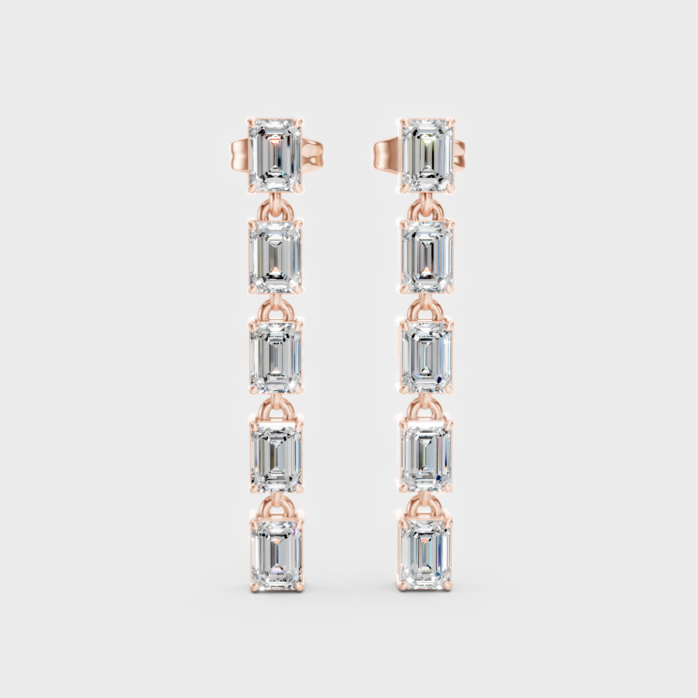 2.75 Ct Emerald Cut Lab-Grown Diamond Drop Earrings In Rose Gold