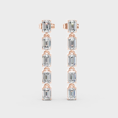2.75 Ct Emerald Cut Lab-Grown Diamond Drop Earrings In Rose Gold