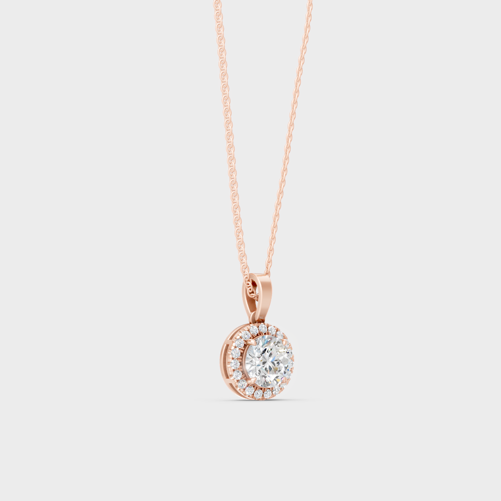 GLI Certified 2.39 Carat Round Halo Diamond Necklace Rose Gold