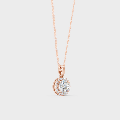 GLI Certified 2.39 Carat Round Halo Diamond Necklace Rose Gold