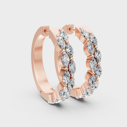 Romantic rose gold hoop earrings with marquise-cut lab-grown diamonds