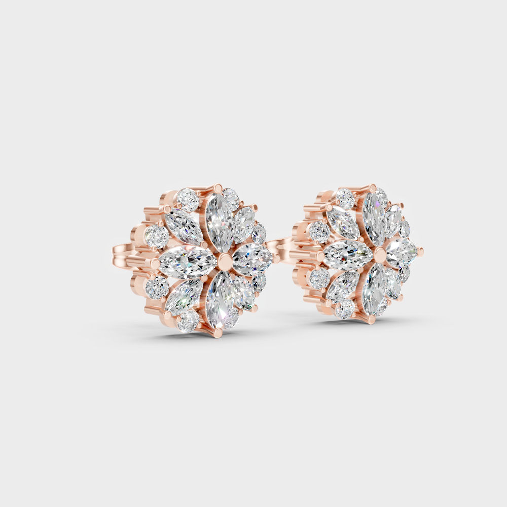 Sleek 14K Rose Gold Studs Featuring Certified 0.82 Carat Each Round And Marquise Lab Diamonds