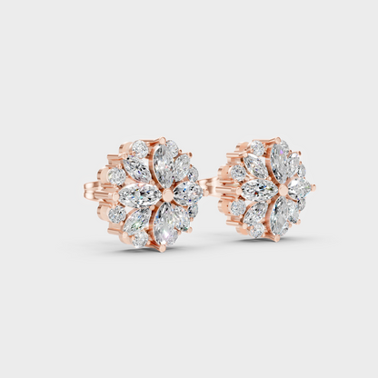 Sleek 14K Rose Gold Studs Featuring Certified 0.82 Carat Each Round And Marquise Lab Diamonds