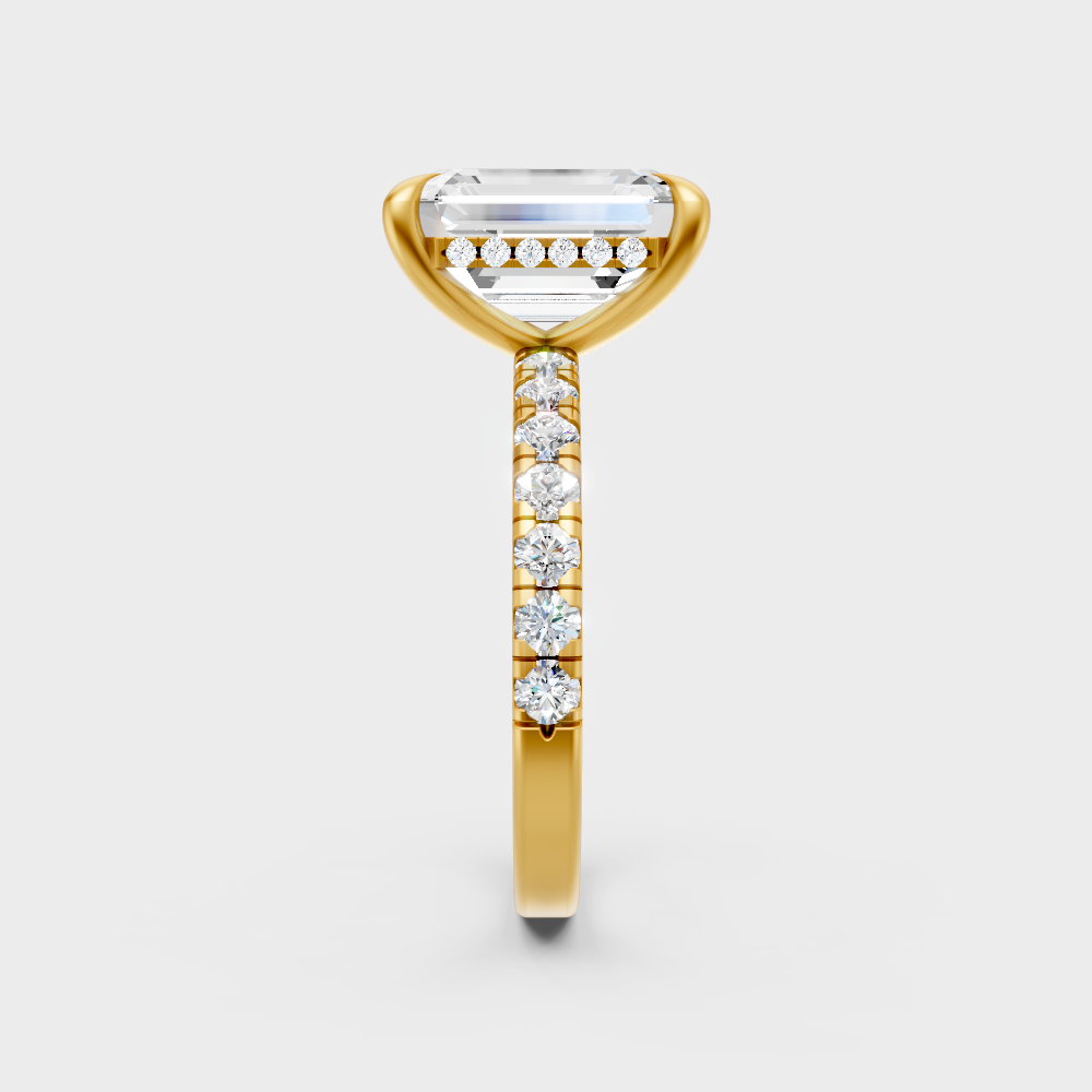 Radiant Yellow Gold Statement Ring With Igi Certified 4.30Ct Emerald Hidden Halo