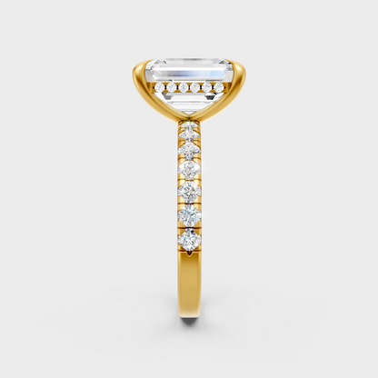 Radiant Yellow Gold Statement Ring With Igi Certified 4.30Ct Emerald Hidden Halo