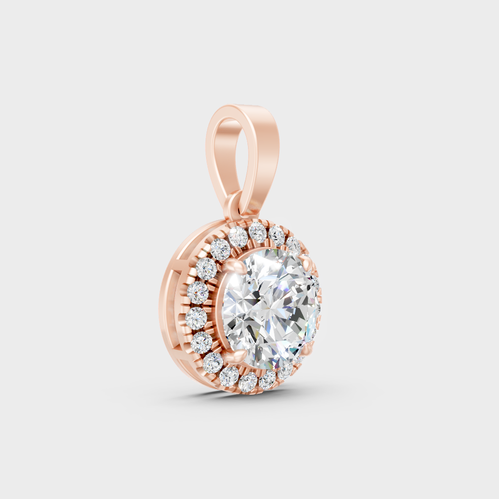  Rose Gold Round-Cut Lab-Grown Diamond Halo Pendant For Modern Ethical Luxury