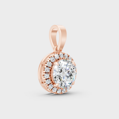  Rose Gold Round-Cut Lab-Grown Diamond Halo Pendant For Modern Ethical Luxury