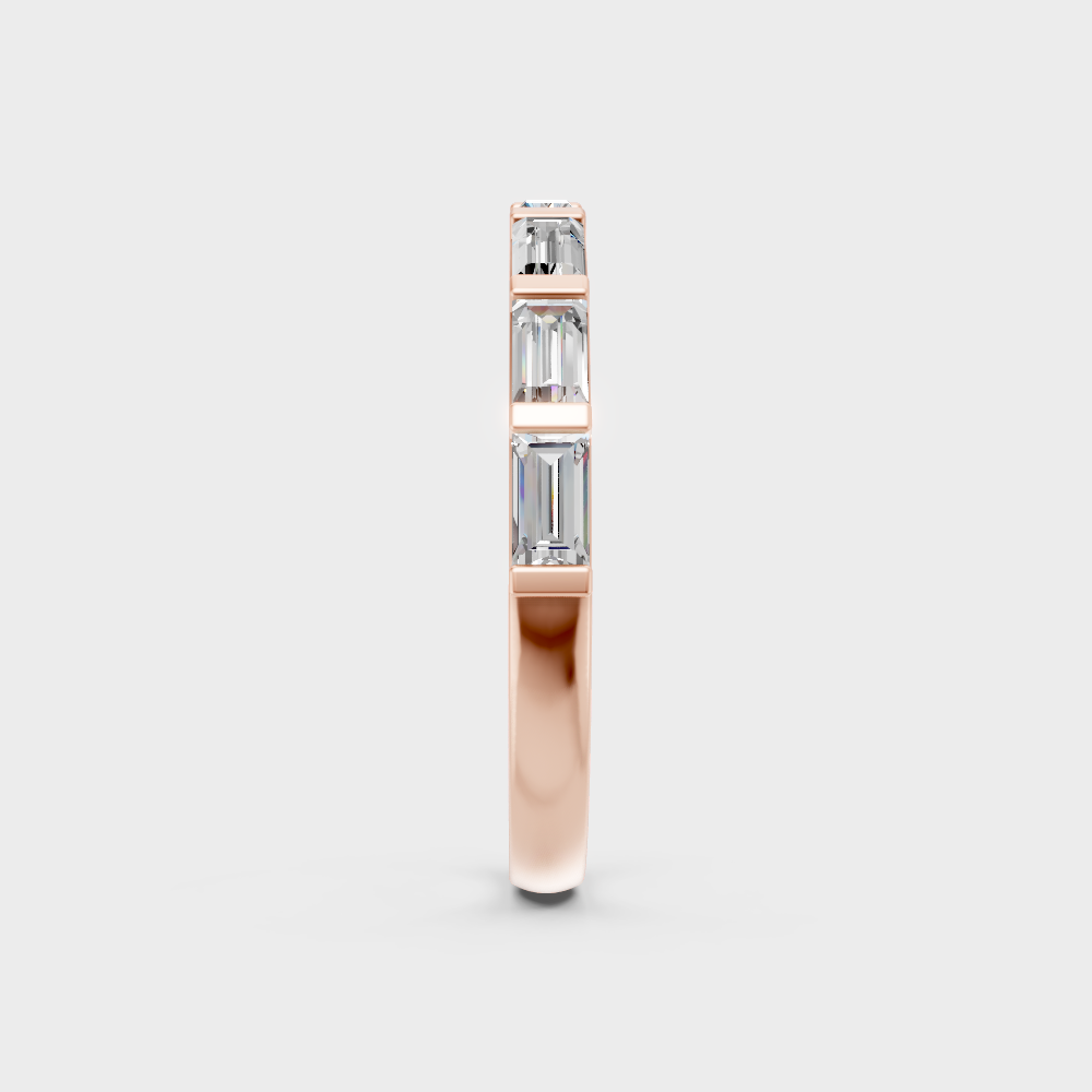 rose gold stackable band featuring certified baguette diamonds