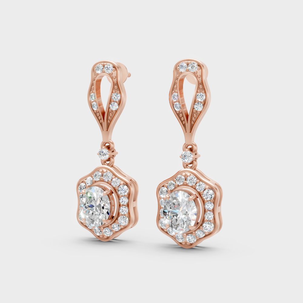 1.426 Ct Round And Oval Cut Lab-Grown Diamond Drop Earrings In Rose Gold