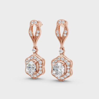 1.426 Ct Round And Oval Cut Lab-Grown Diamond Drop Earrings In Rose Gold