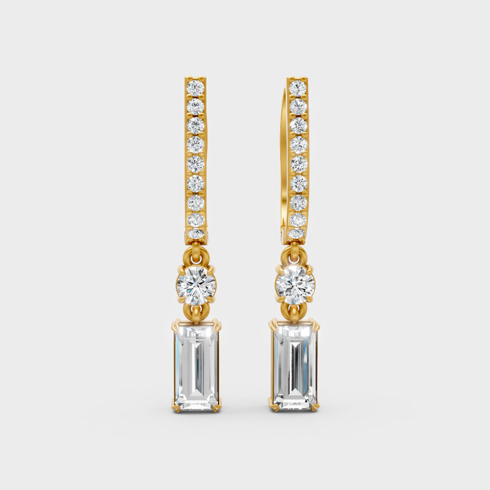 Round & Baguette Lab-Grown Diamond Drop Earrings in