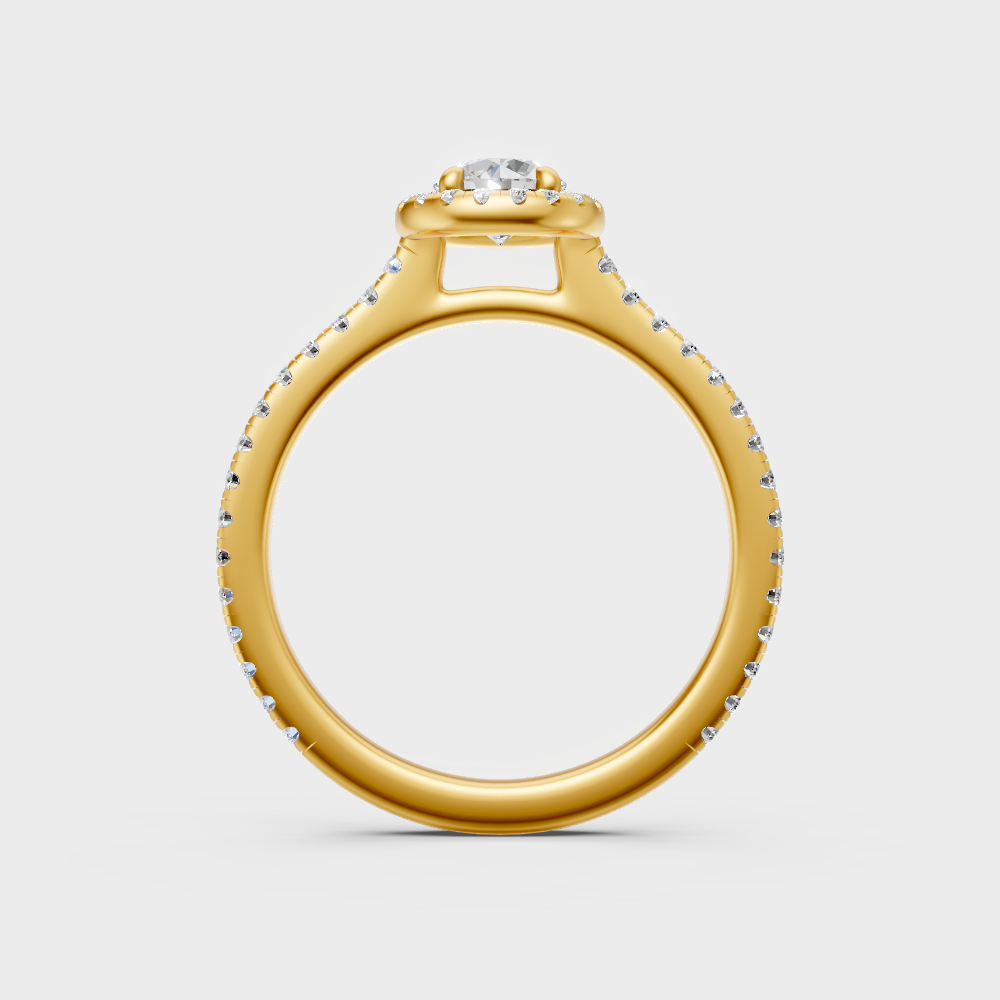 Sustainable Yellow Gold Halo Ring With  Igi Certified Round Lab Diamond