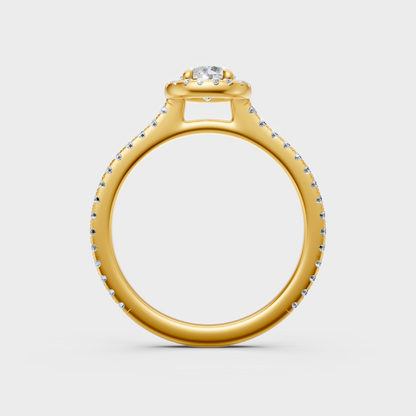 Sustainable Yellow Gold Halo Ring With  Igi Certified Round Lab Diamond