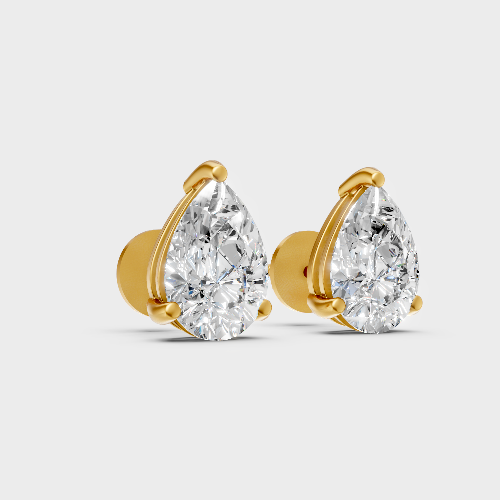 Certified Pear Lab-Grown Diamond Stud Earrings 3.50 Ct Yellow Gold