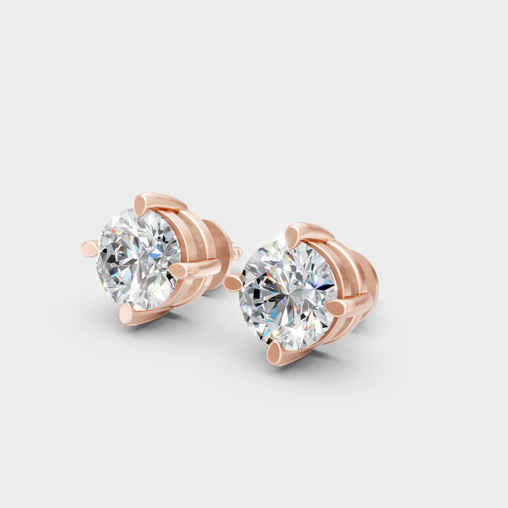 Certified 1.25 Ct Each Round Diamond Stud Earrings Rose Gold