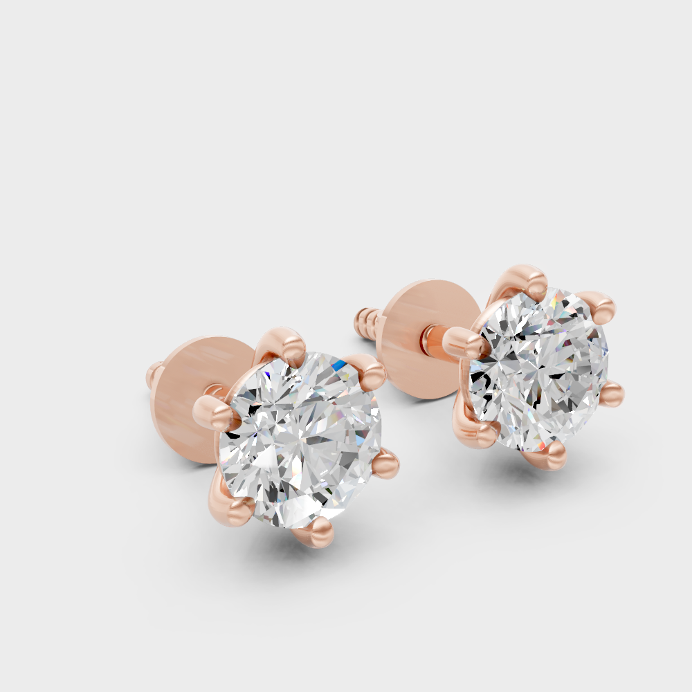 Certified 0.60 Ct Each Round Diamond Stud Earrings Rose Gold
