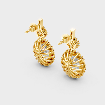 Statement Round And Oval Cut Diamond Earrings In Yellow Gold