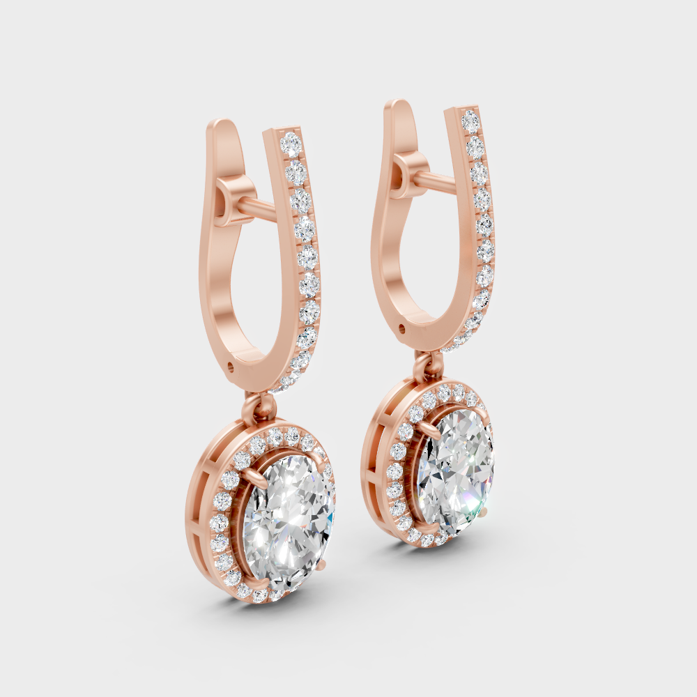 Luxury Round Oval Lab-Grown Diamond Drop Earrings Rose Gold Setting
