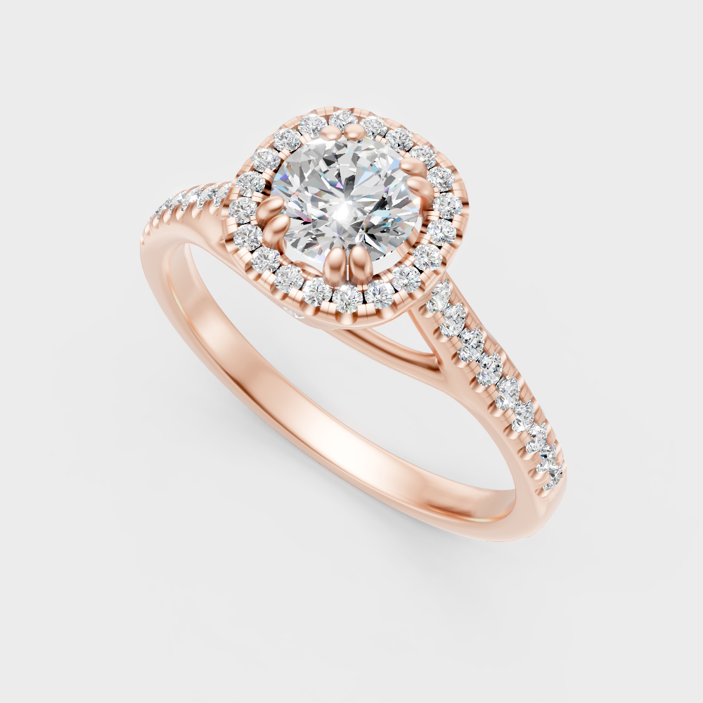  Rose Gold Round-Cut Lab-Grown Diamond Halo Ring For Modern Luxury