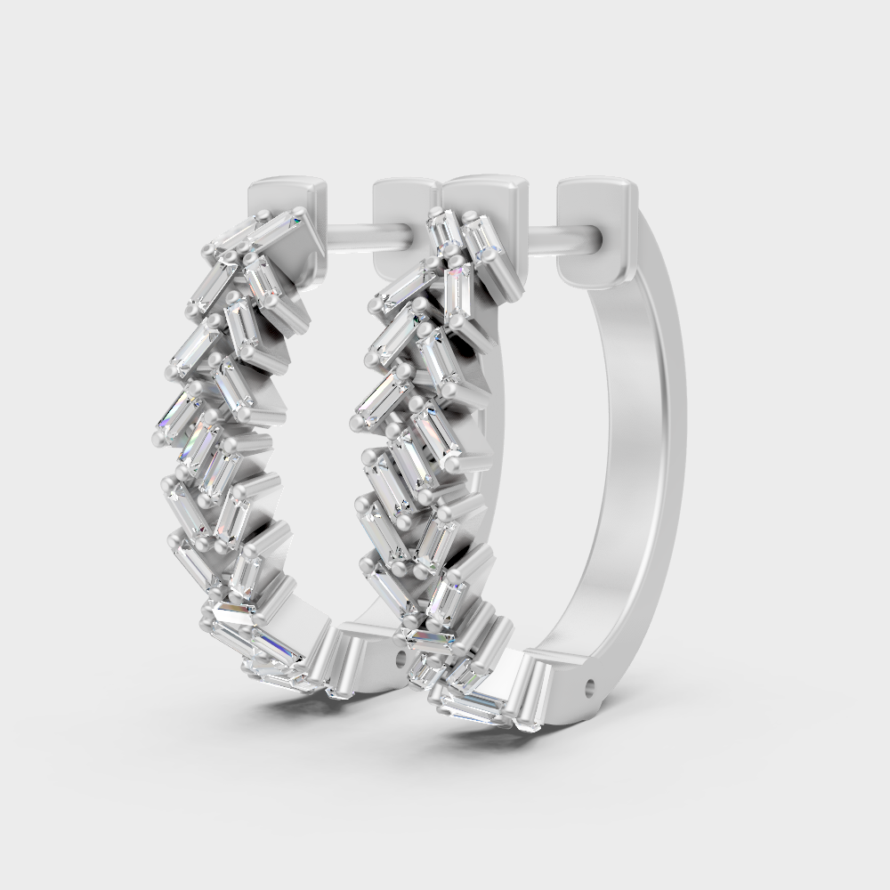 Premium 950 platinum hoop earrings with GLI-certified baguette-cut lab diamonds