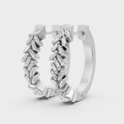Premium 950 platinum hoop earrings with GLI-certified baguette-cut lab diamonds
