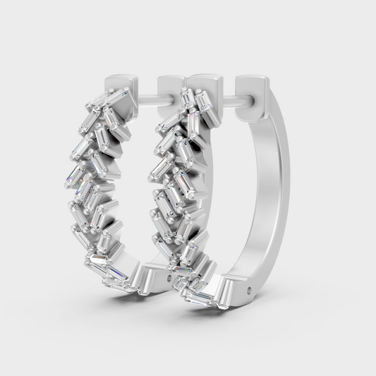 Premium 950 platinum hoop earrings with GLI-certified baguette-cut lab diamonds