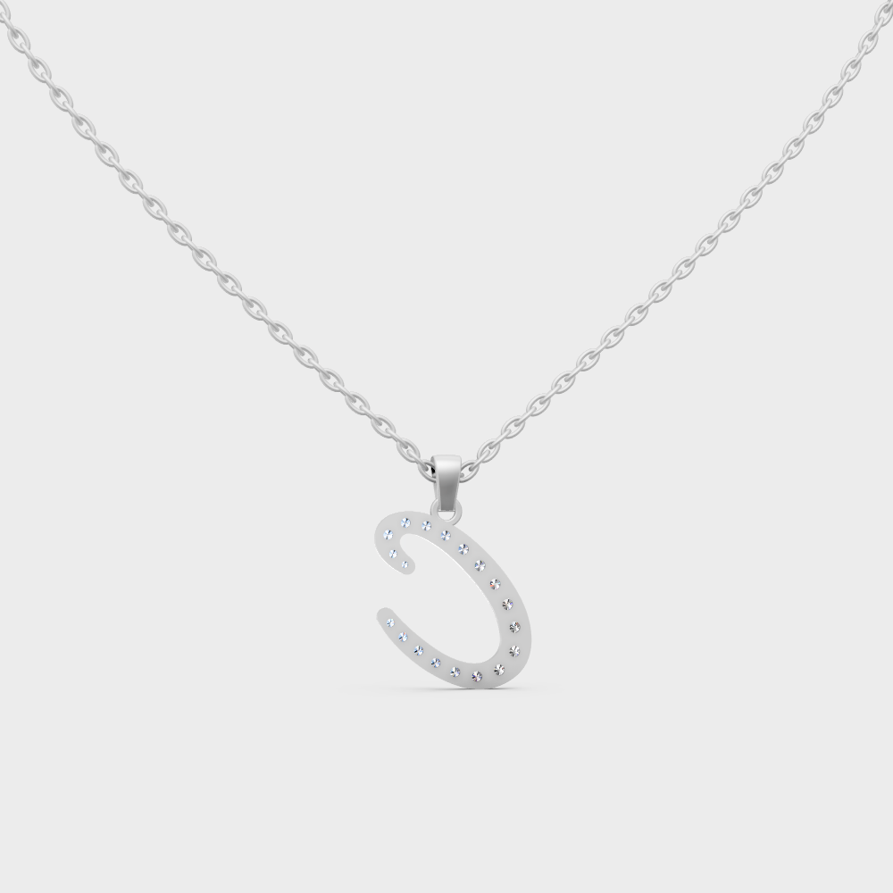 Hypoallergenic 950 Platinum "C" Alphabet Lab Grown Diamond Pendant with Matching Chain