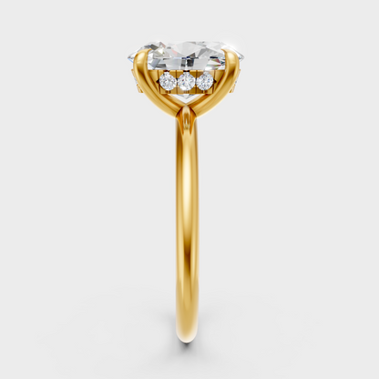 Radiant Yellow Gold Statement Ring With Certified 2.59Ct Oval Hidden Halo Detail