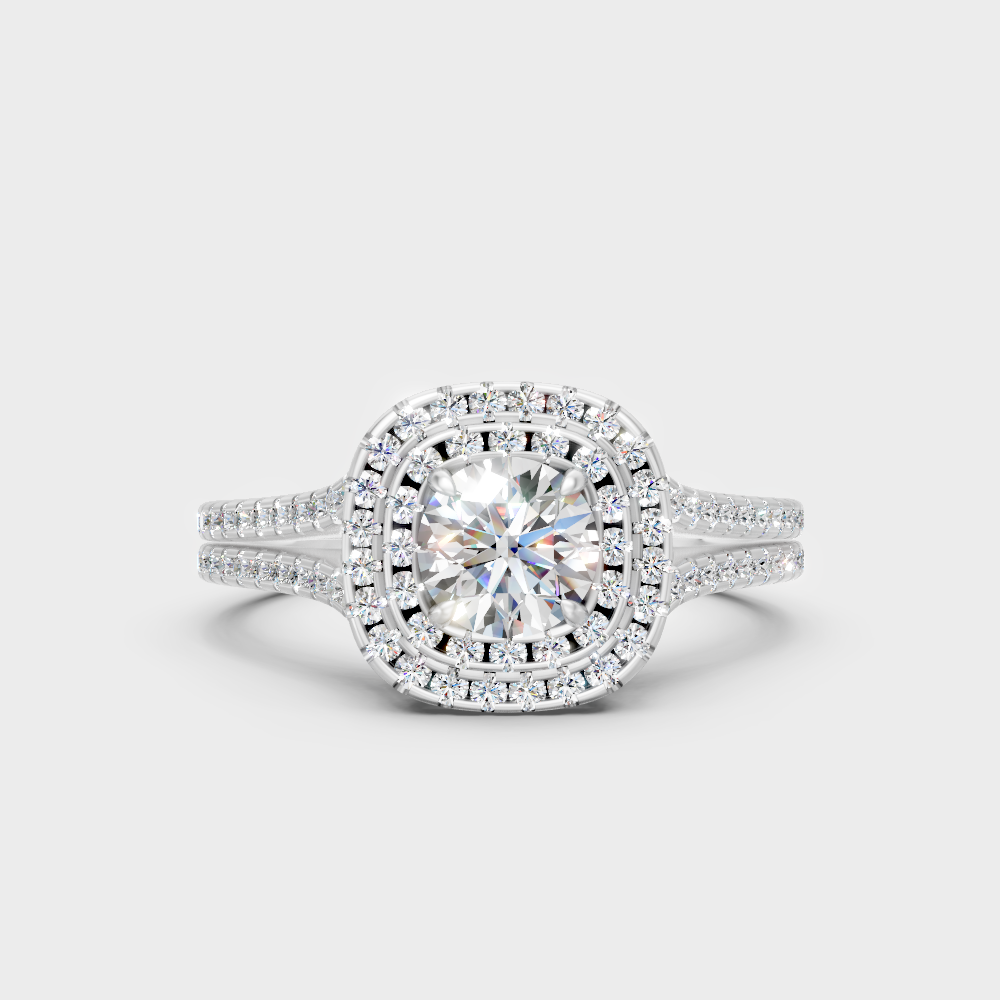 Premium 950 Platinum Round-Cut Lab-Grown Diamond Double Halo Engagement Ring