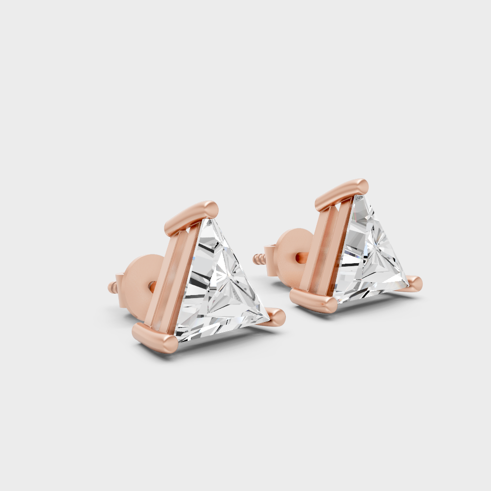 Certified Triangle Lab-Grown Diamond Stud Earrings 1.30 Ct Rose Gold