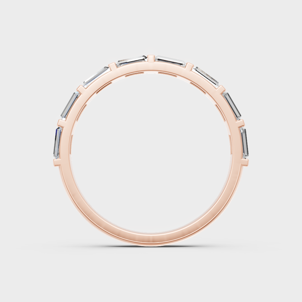 Certified rose gold lab-grown diamond band with a sleek baguette-cut design