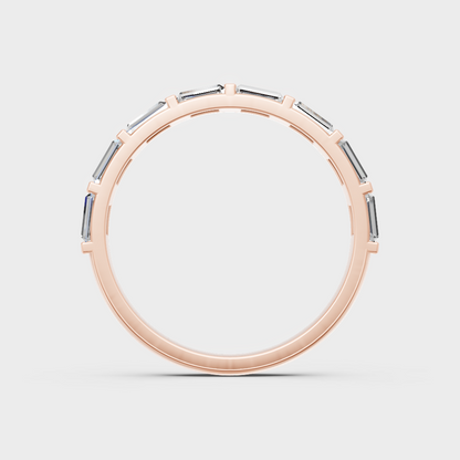 Certified rose gold lab-grown diamond band with a sleek baguette-cut design