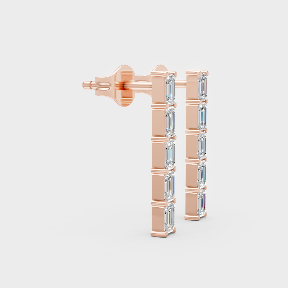 Baguette Cut Lab Grown Diamond Stud Earrings Rose Gold Ethical Jewelry