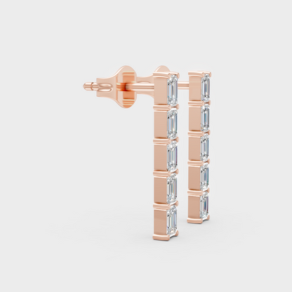 Baguette Cut Lab Grown Diamond Stud Earrings Rose Gold Ethical Jewelry