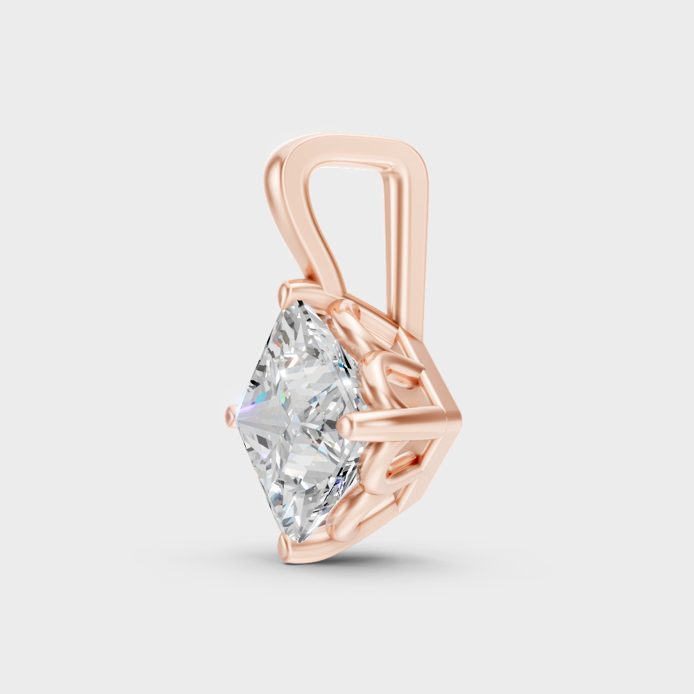 Modern 9K Rose Gold Pendant With A Brilliant Sustainable Princess Diamond