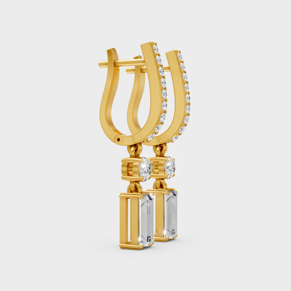 Round & Baguette Lab-Grown Diamond Drop Earrings in
