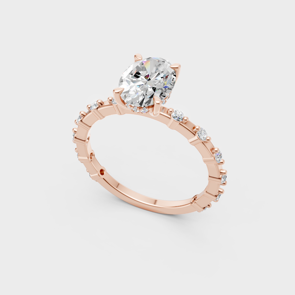 Unique rose gold solitaire featuring an Igi-certified oval-cut lab diamond