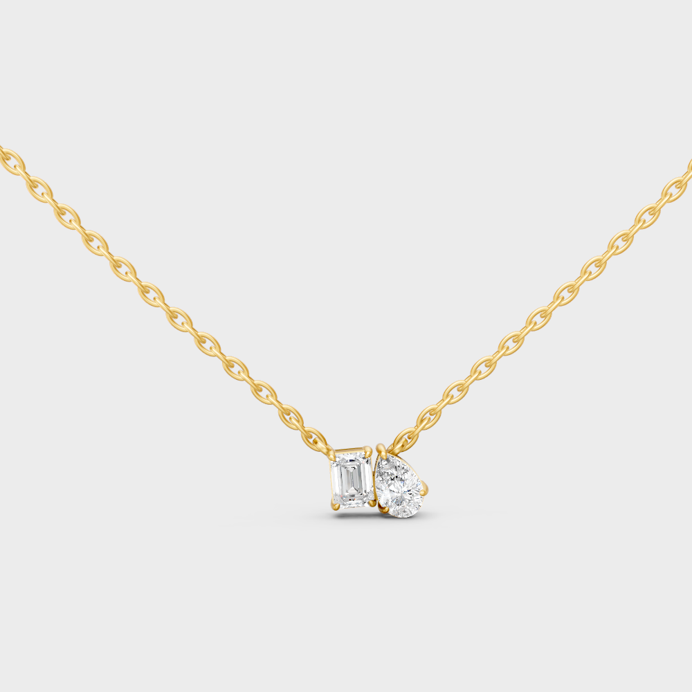0.96 Ct Emerald & Pear Cut Lab-Grown Diamond Toi-Et-Moi Pendant With Chain In Yellow Gold