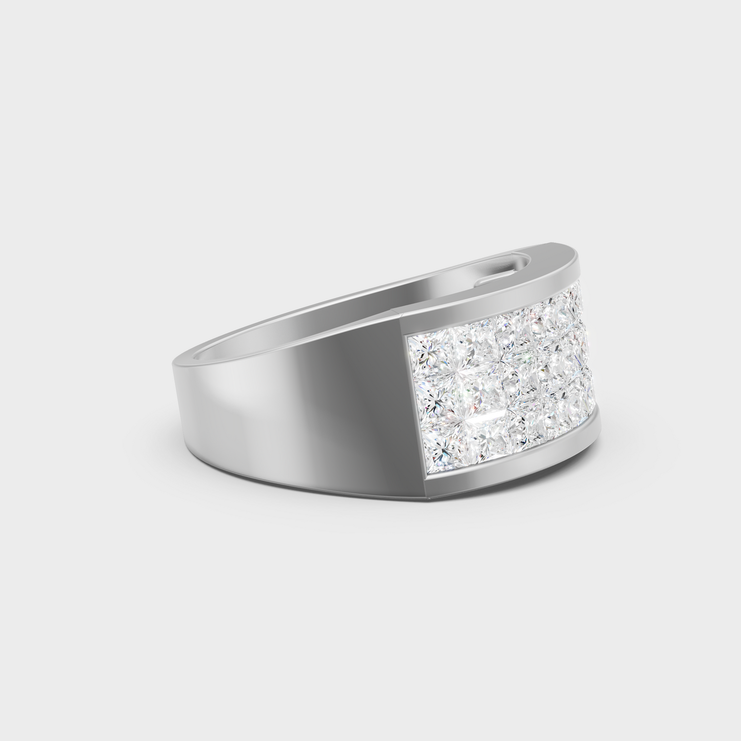 9K White Gold Princess-Shaped Lab-Grown Diamond Men's Ring With High-Brilliance Finish