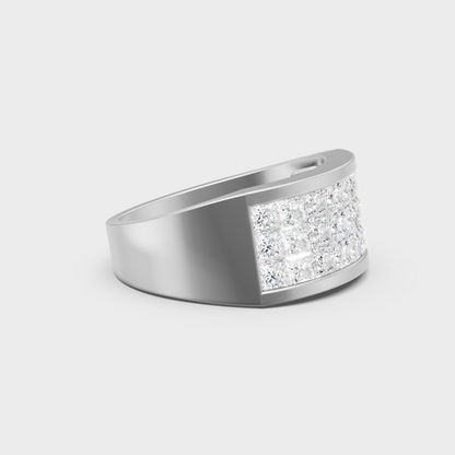 9K White Gold Princess-Shaped Lab-Grown Diamond Men's Ring With High-Brilliance Finish