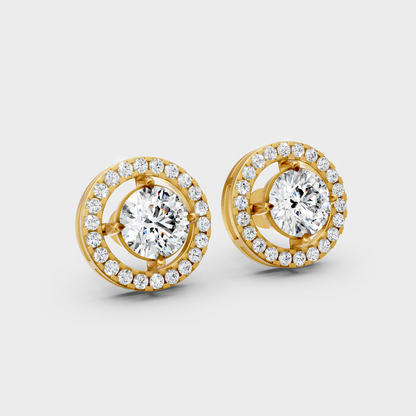 Certified Round Halo Lab-Grown Diamond Stud Earrings 2.55 Ct Yellow Gold
